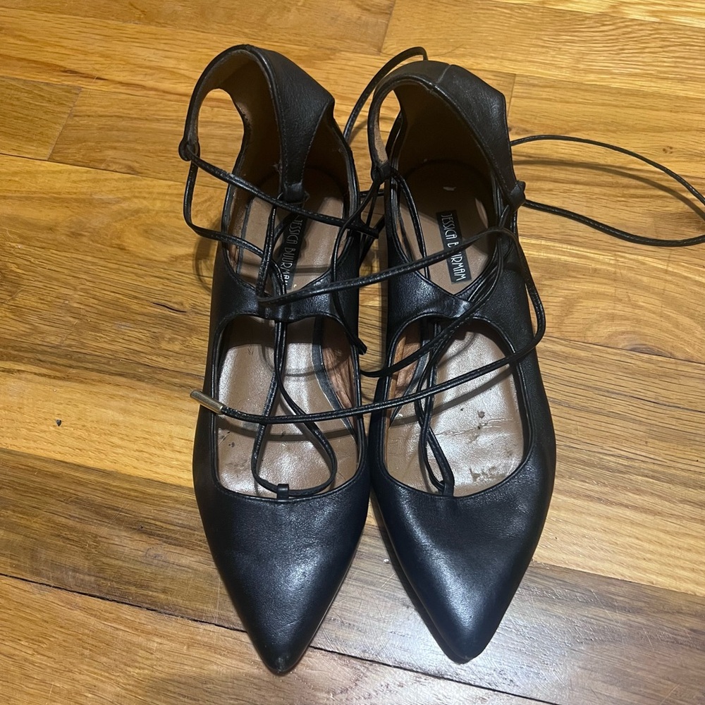 Black Strappy Leather Flats